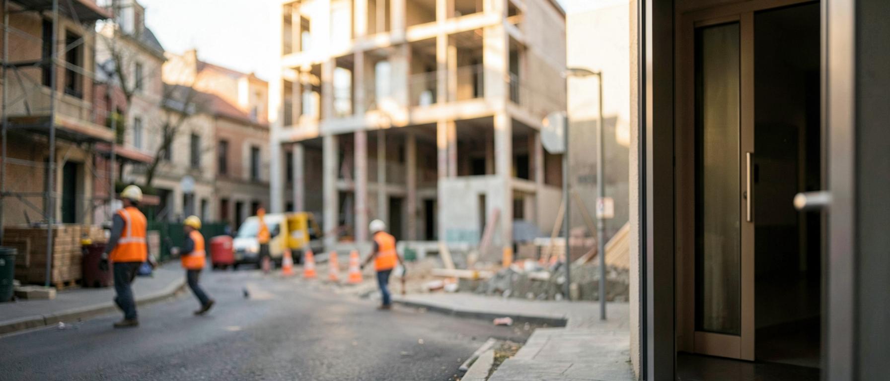 Construction crew at a Belgian project site near BuildStay accommodation